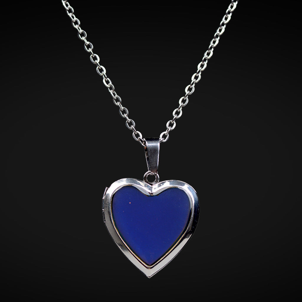 Heart Mood Locket Necklace Color Changing Pendant Necklace Stainless Steel Chain